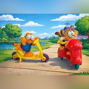 Vintage 1980's McDonalds Garfield Odie on Scooters Happy Meal Toys 4 Pieces
